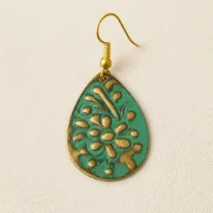 Kolczyki Indyjskie z Mosiądzu w kwiatowym etnicznym stylu handmade