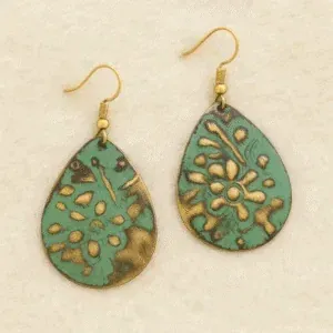 Kolczyki Indyjskie z Mosiądzu w kwiatowym etnicznym stylu handmade