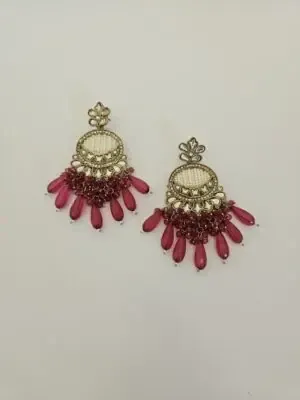 Kolczyki Kryształowy Róż z kryształami i złotymi detalami, handmade, Indie