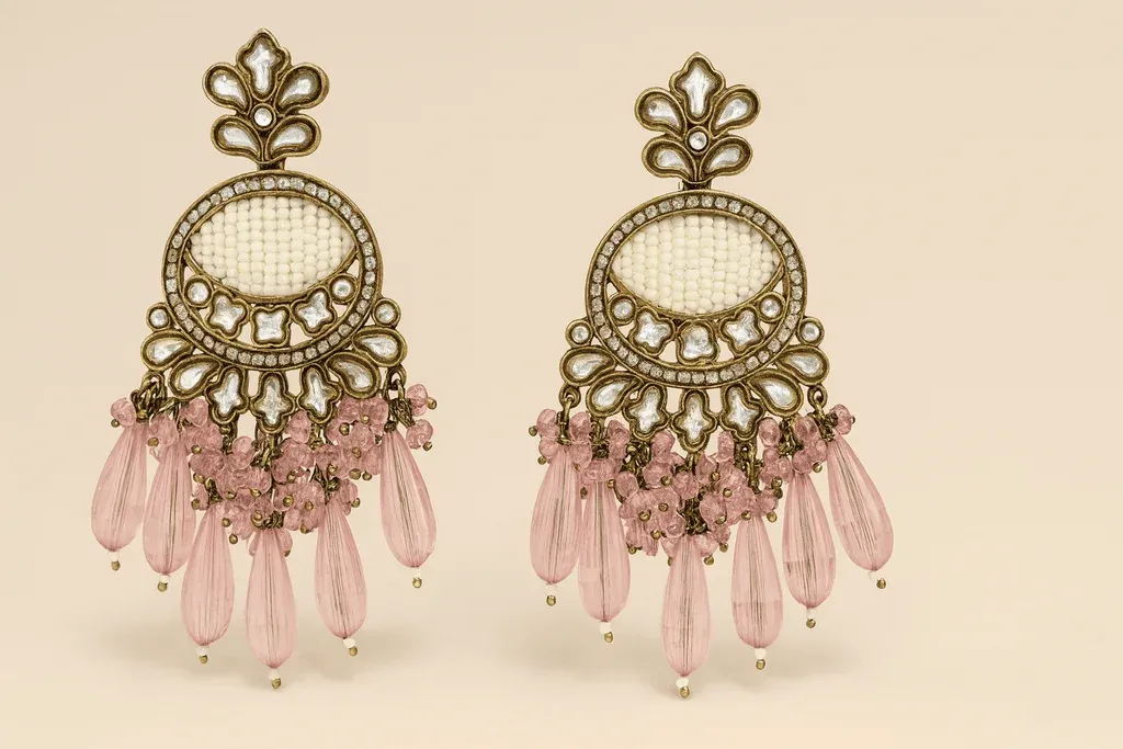 Tradycyjne kolczyki Indyjskie Innisai Rose Tradycyjne kolczyki indyjskie Innisai z perłami i kryształkami