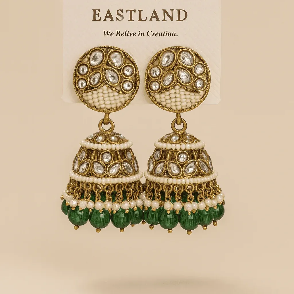 Tradycyjne Kolczyki Indyjskie Swari D.Green Tradycyjne kolczyki Indyjskie Swari D.Green z perłami i kryształkami