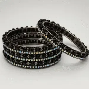 Bransoletki Indyjskie Black Elegance – zestaw 4 szt., ręcznie wykonane w Indiach, orientalna biżuteria etniczna