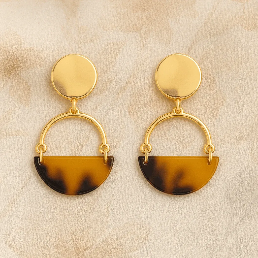 Kolczyki Żywiczne Half Moon Ręcznie robione etniczne kolczyki Half Moon z brązowej żywicy